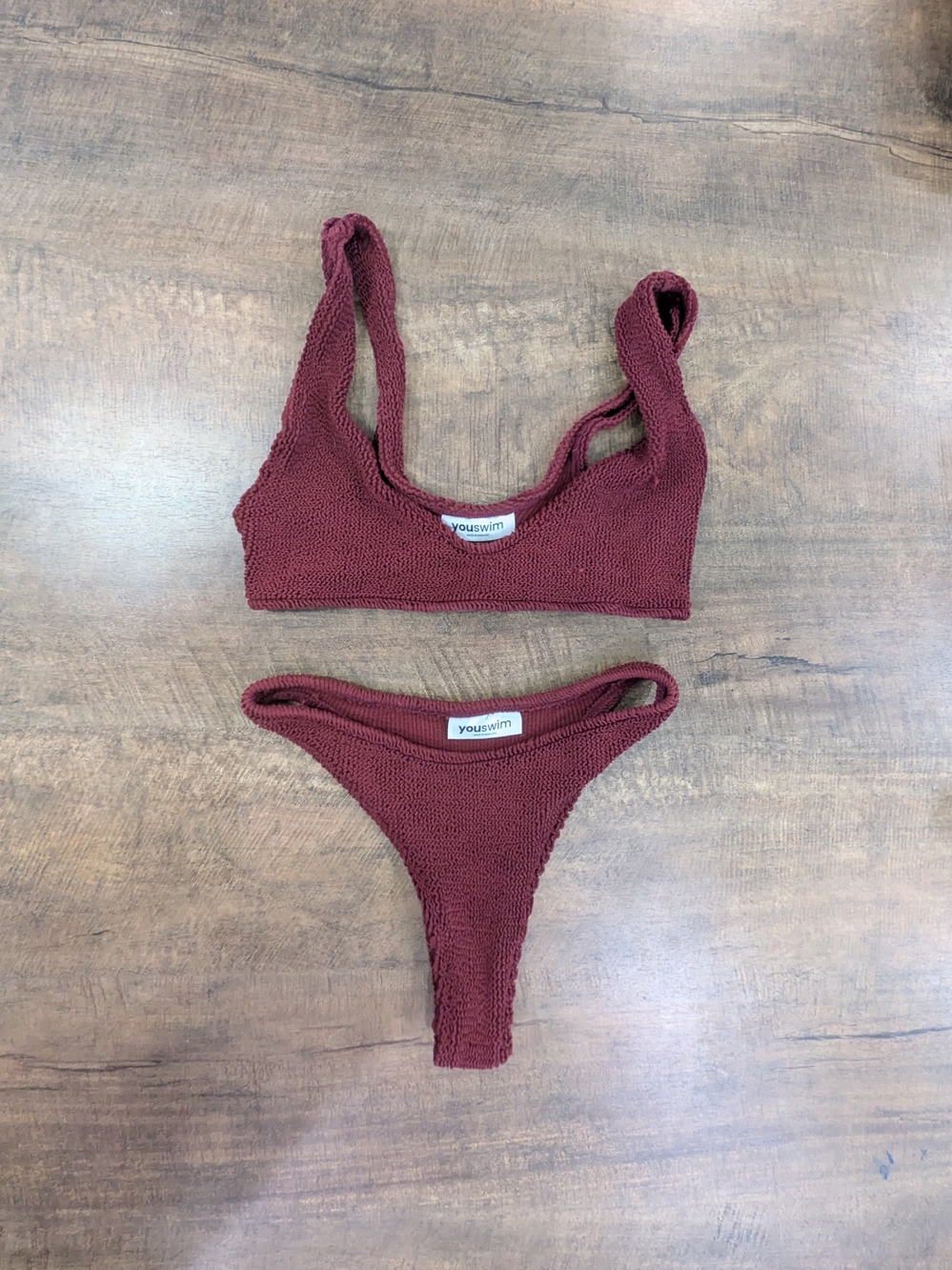 Youswim Maroon Textured Cheeky Bikini Set - Womens One Size